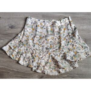 LC Lauren Conrad Floral Daisy Ruffle Boho‎ Lined Elastic Mini Skirt Size Large